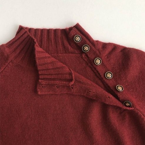 シンプルファッション ニットハイネック長袖 ボタン付きセーター 