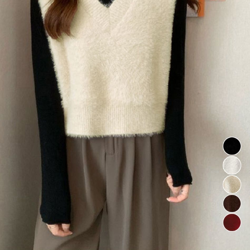 シンプルファッションニット ふわふわシャギーベスト