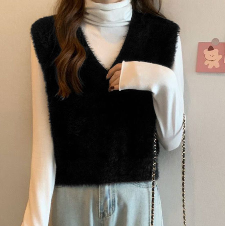 シンプルファッションニット ふわふわシャギーベスト