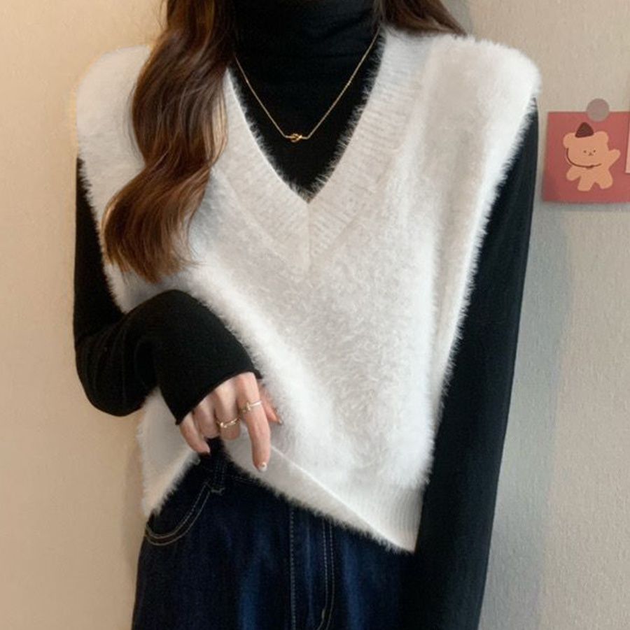 シンプルファッションニット ふわふわシャギーベスト