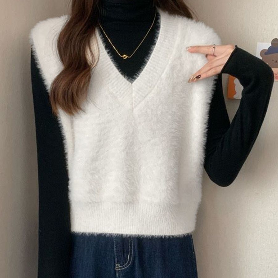 シンプルファッションニット ふわふわシャギーベスト