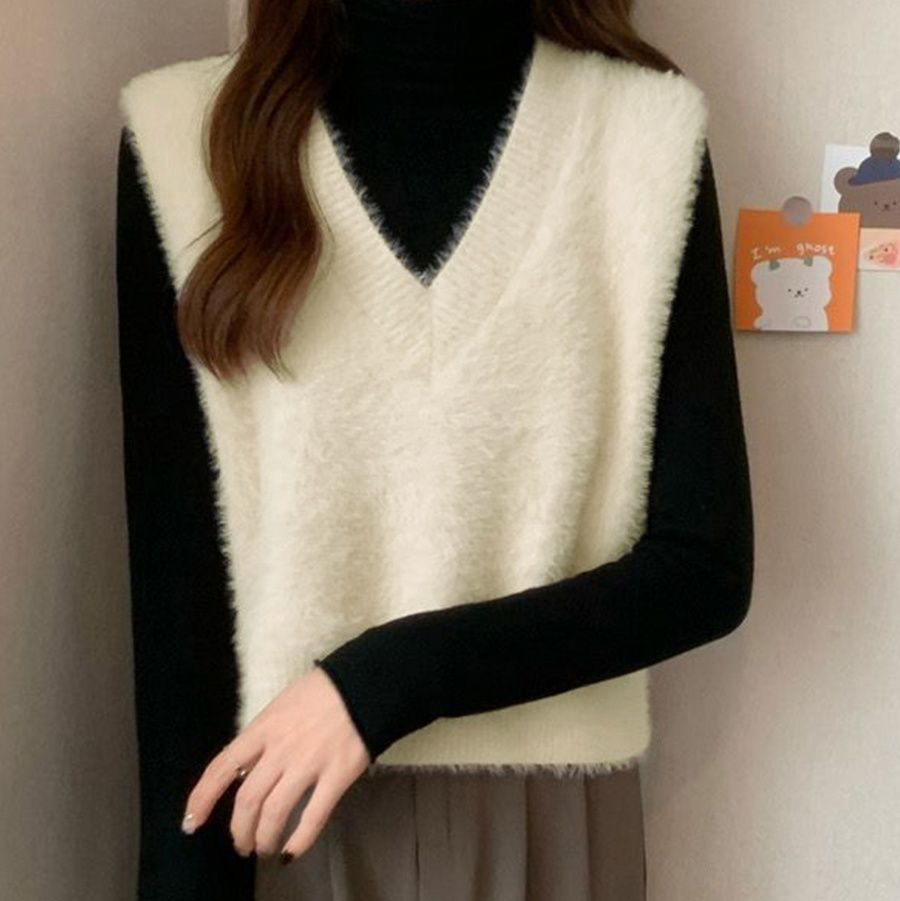 シンプルファッションニット ふわふわシャギーベスト