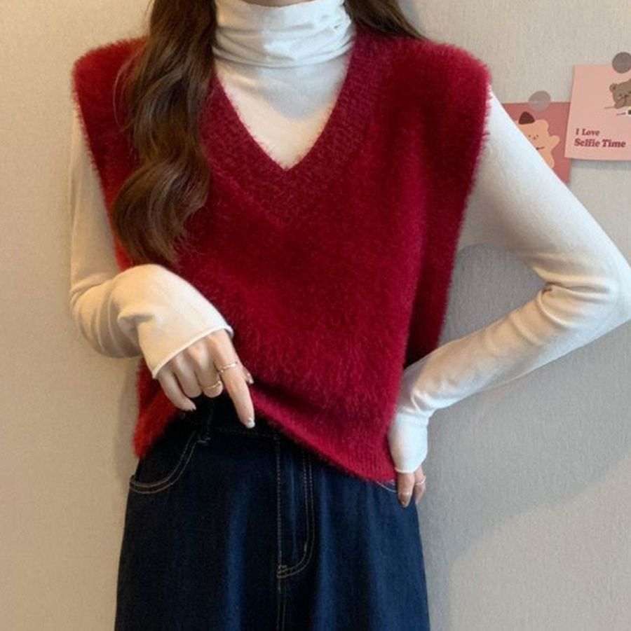 シンプルファッションニット ふわふわシャギーベスト