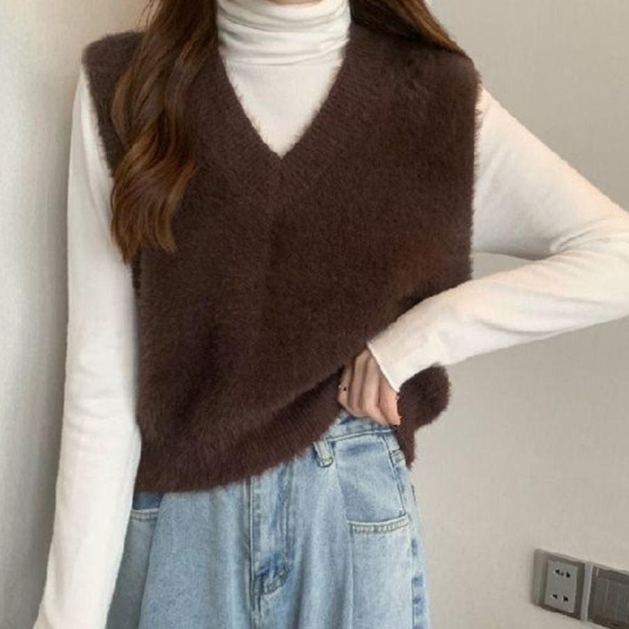 シンプルファッションニット ふわふわシャギーベスト