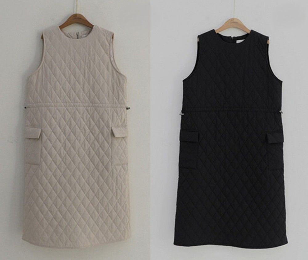 シンプルコーデ中綿入りキルティングジャンパーワンピース