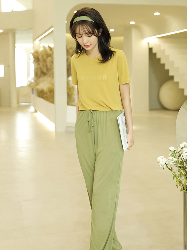 シンプルファッション モダールワイドパンツ 涼感素材ルームウェア