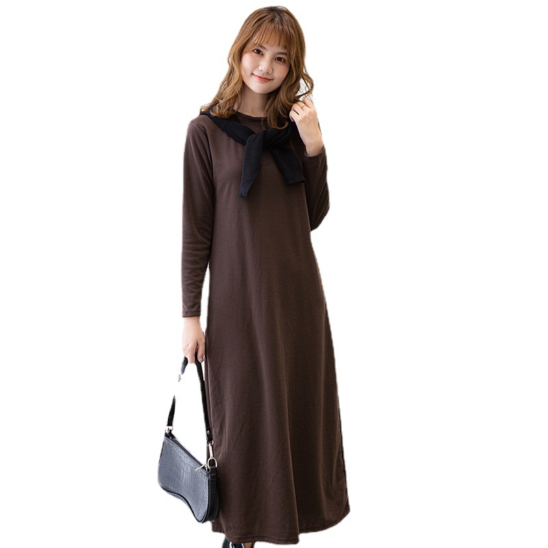 シンプルファッション ゆったりシルエット長袖ロングワンピース