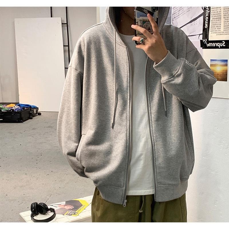 シンプルファッション シンプルデザイン フード付きジップアップパーカー