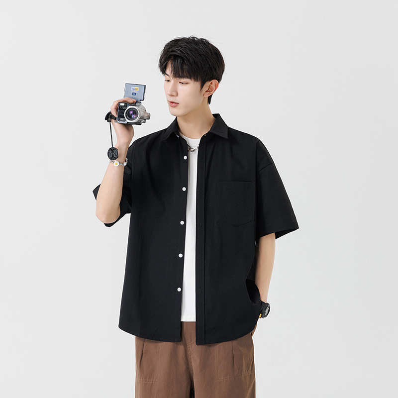 シンプルファッション ゆったり半袖オーバーシャツ