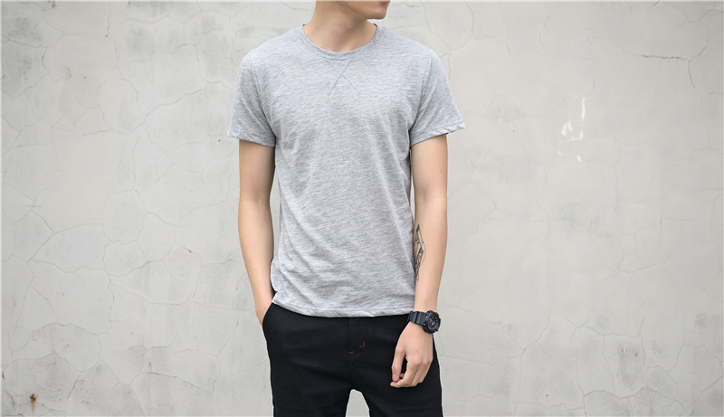 シンプルファッション 竹節綿素材クルーネック半袖Tシャツ