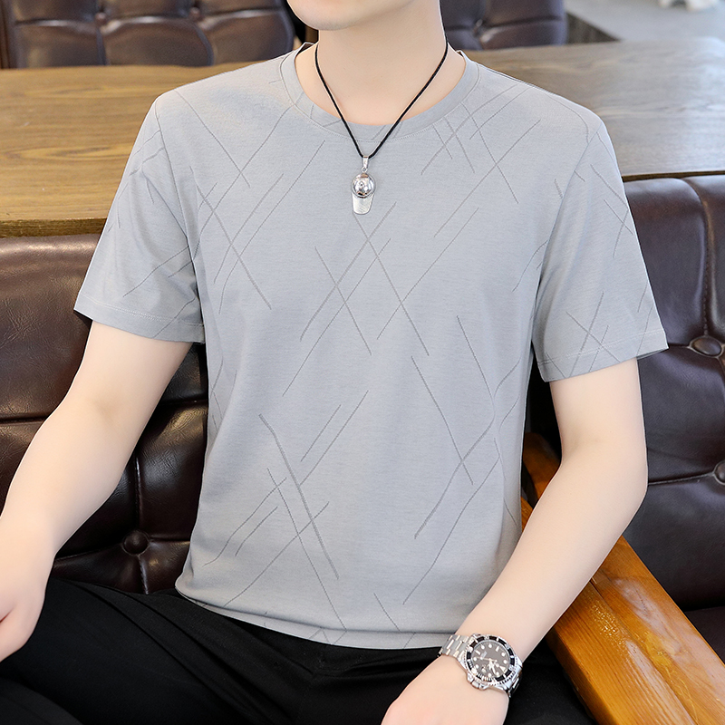 シンプルファッション 冷感ライン模様入り速乾性半袖Tシャツ