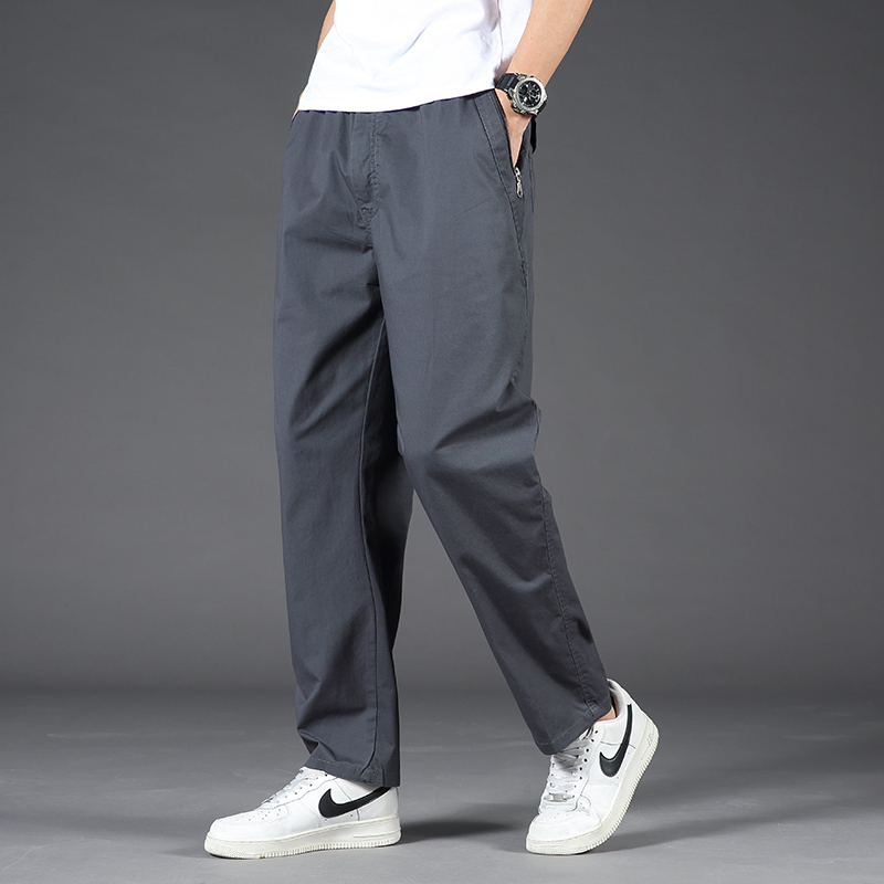 シンプルファッション ゆったりストレート綿混カジュアルパンツ