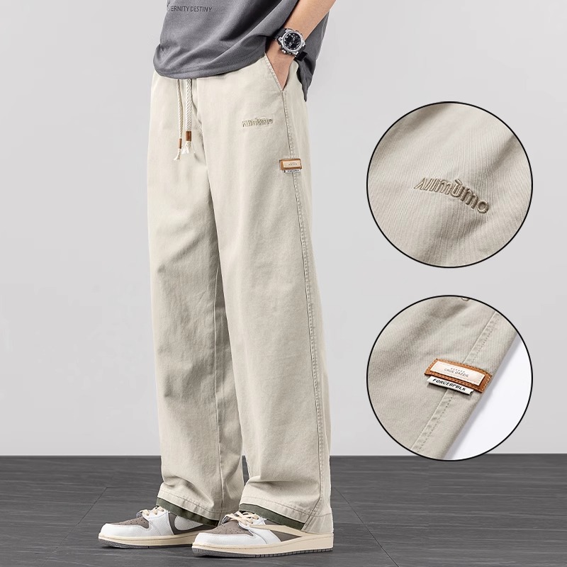 シンプルファッション コットン素材ゆったりストレートパンツ