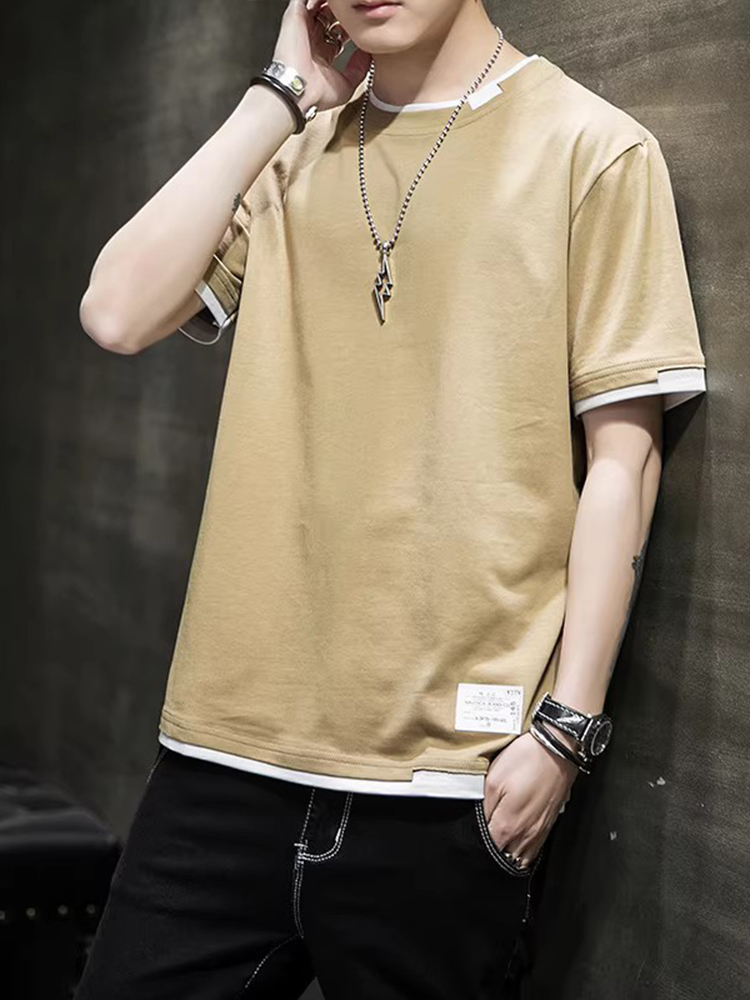 シンプルファッション レイヤード風シンプル半袖Tシャツ