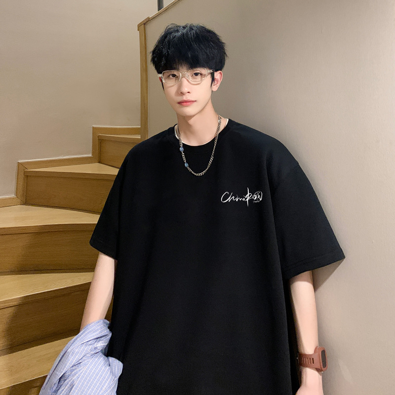 シンプルファッション ゆったりシルエット 純綿半袖Tシャツ