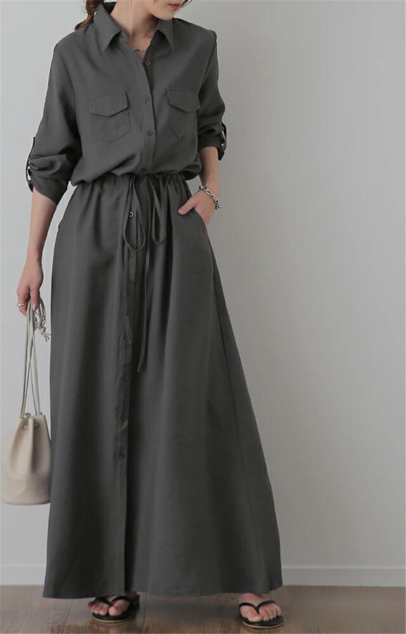 リラックスシャツワンピース シンプルファッション