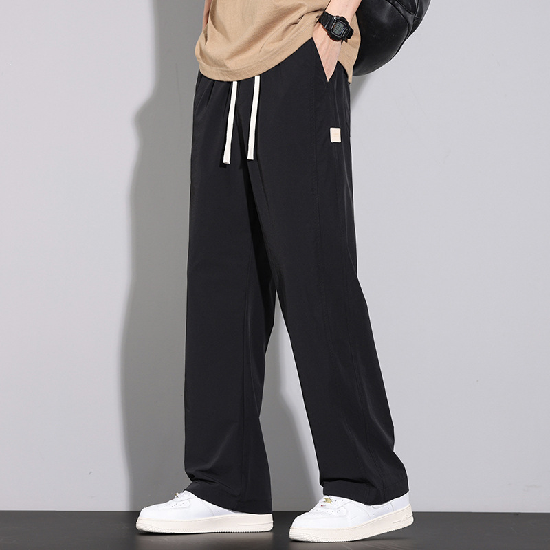 シンプルファッション 速乾素材ワイドストレートパンツ