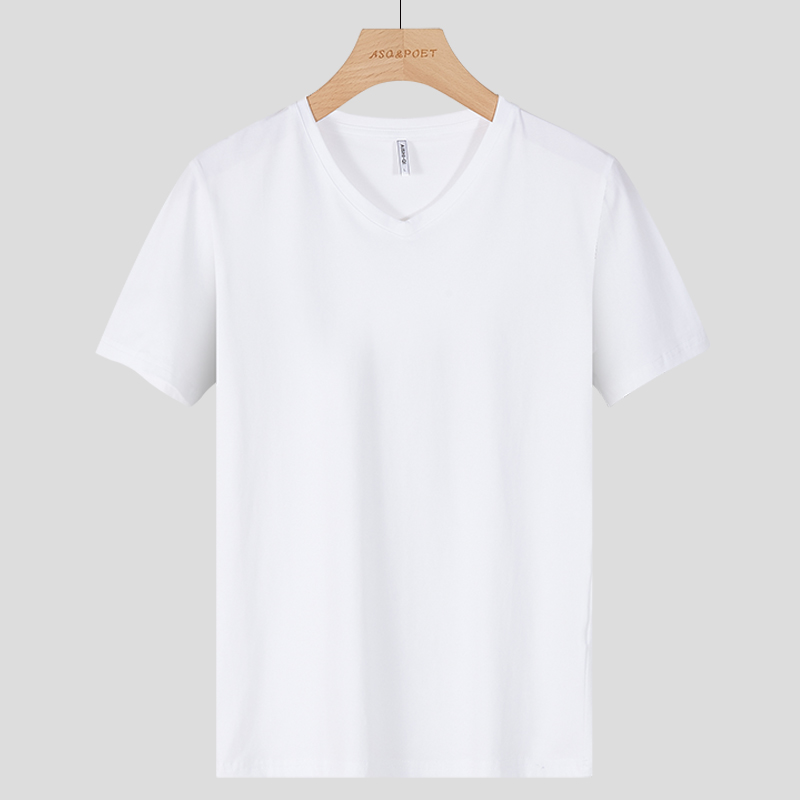シンプルファッション Vネック綿素材フィット半袖Tシャツ