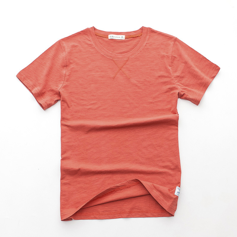 シンプルファッション 竹節綿素材クルーネック半袖Tシャツ