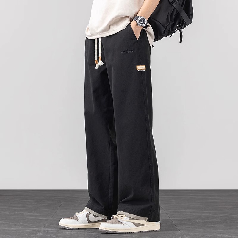 シンプルファッション コットン素材ゆったりストレートパンツ