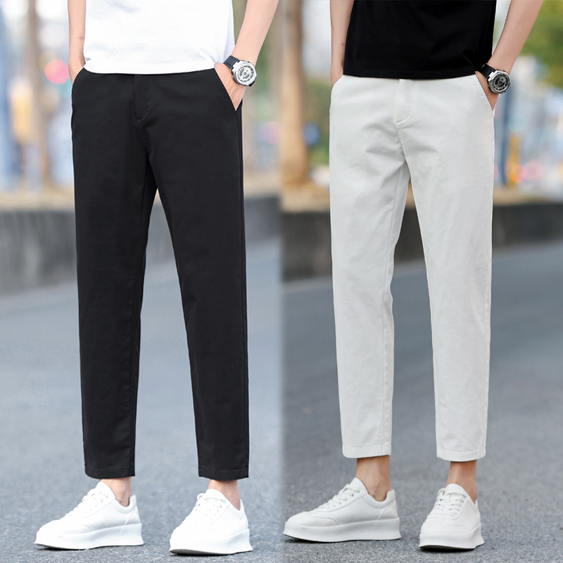 シンプルファッション コットン素材九分丈テーパードパンツ