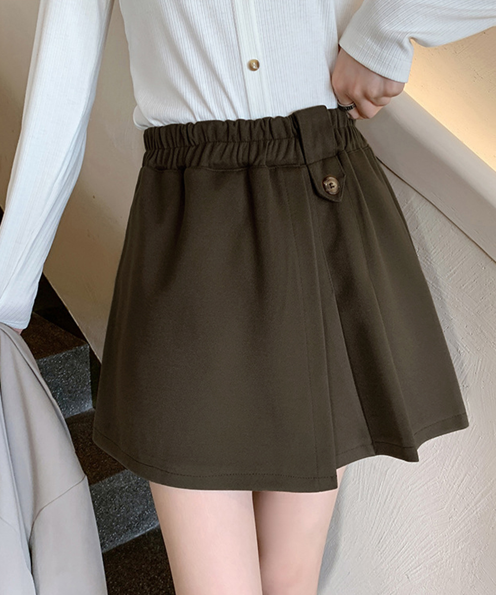 シンプルファッション プリーツキュロットパンツ ウール風 秋冬