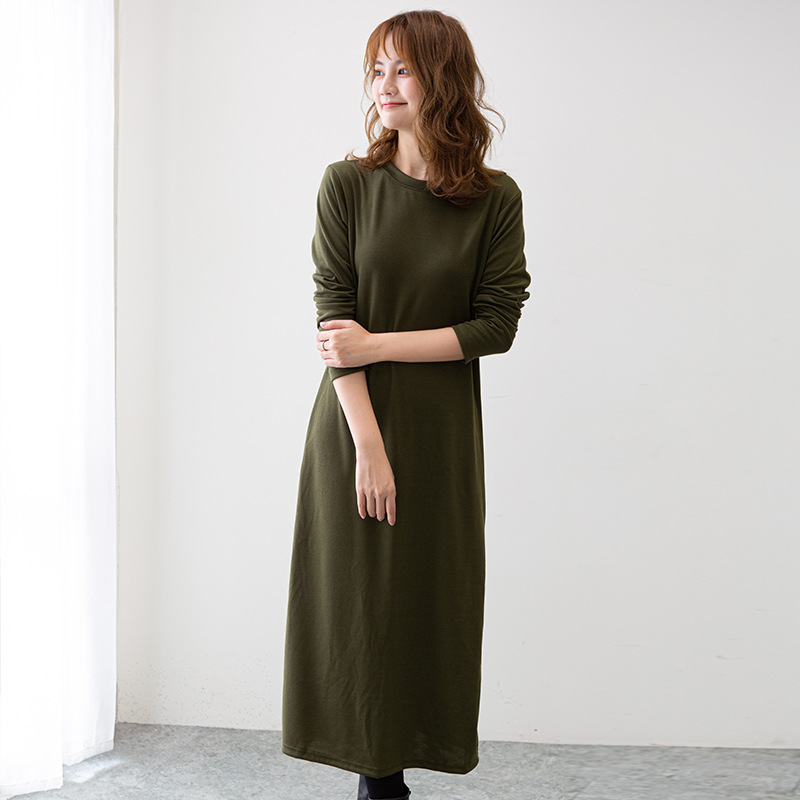 シンプルファッション ゆったりシルエット長袖ロングワンピース