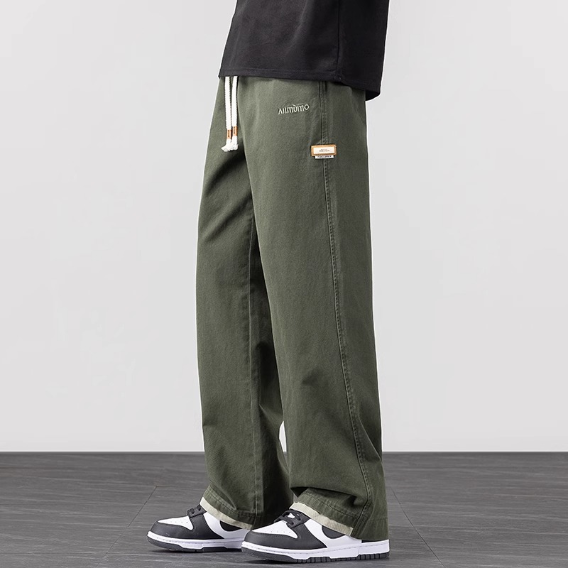 シンプルファッション コットン素材ゆったりストレートパンツ