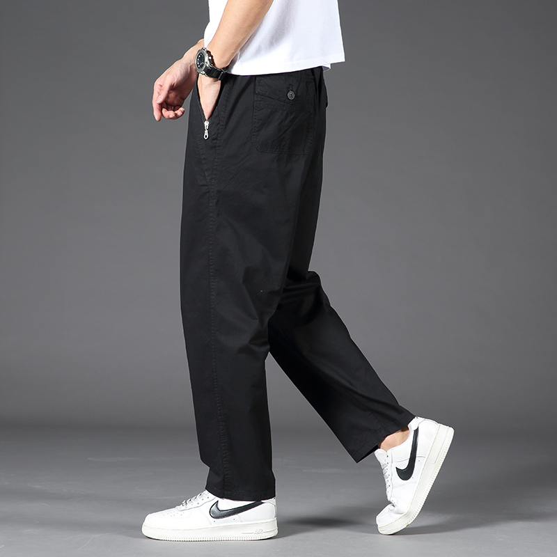 シンプルファッション ゆったりストレート綿混カジュアルパンツ