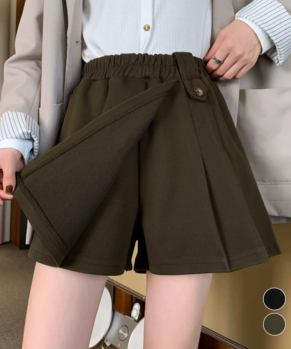 シンプルファッション プリーツキュロットパンツ ウール風 秋冬