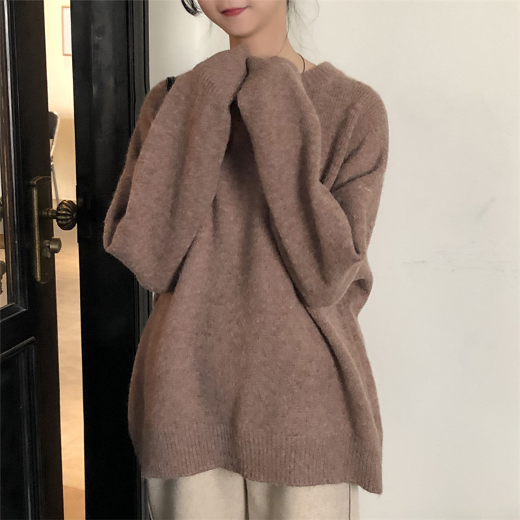 シンプルファッション 厚手ゆったりニットセーター レトロ風