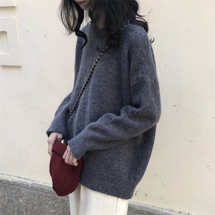 シンプルファッション 厚手ゆったりニットセーター レトロ風