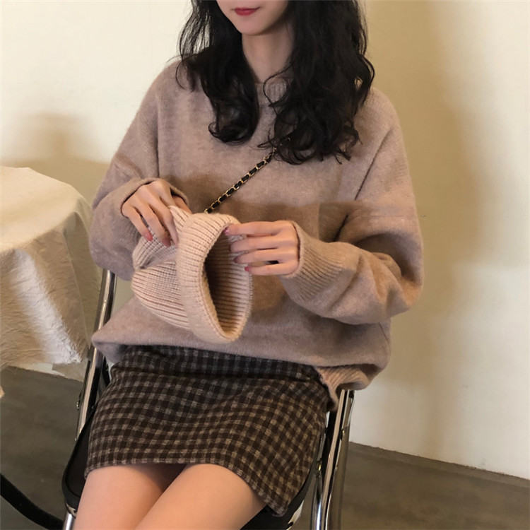 シンプルファッション 厚手ゆったりニットセーター レトロ風