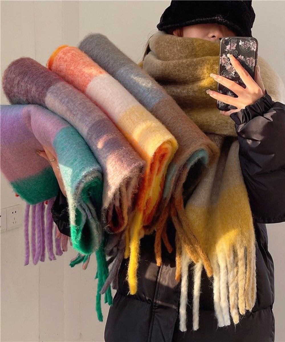 シンプルファッション カシミヤ風チェック柄大判マフラー厚手