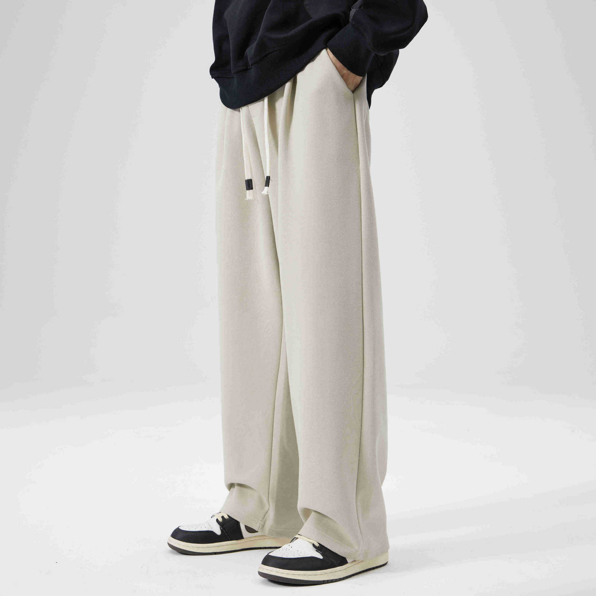 シンプルファッション ドローコード付きゆったりストレートパンツ