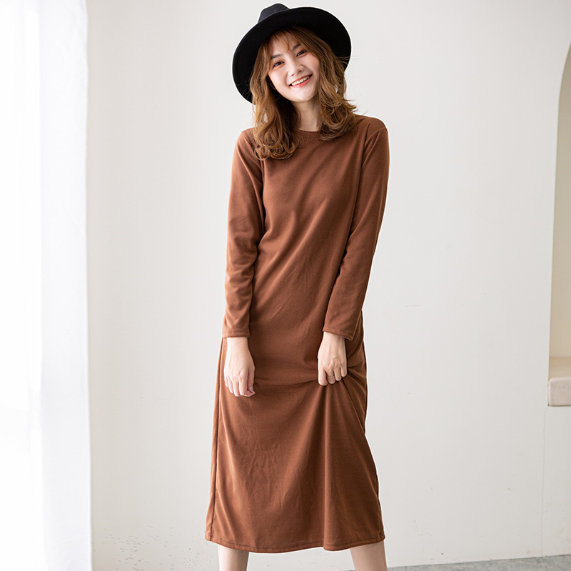 シンプルファッション ゆったりシルエット長袖ロングワンピース