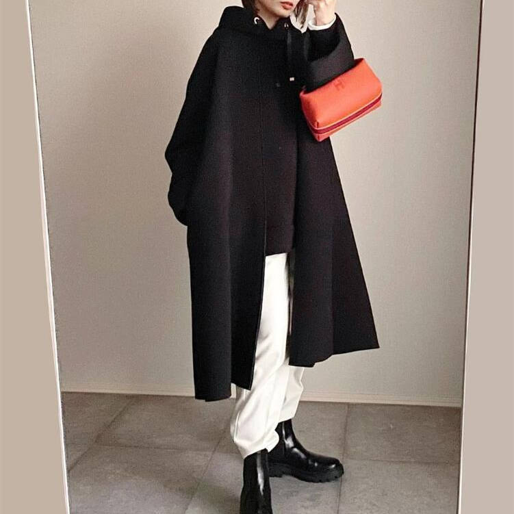 シンプルファッション 無地フード付きパーカー 体型カバー 長袖トップス