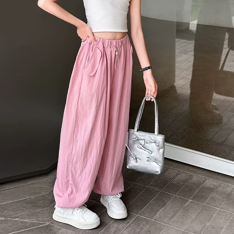 シンプルファッション ゆったりシルエット薄手ロングパンツ