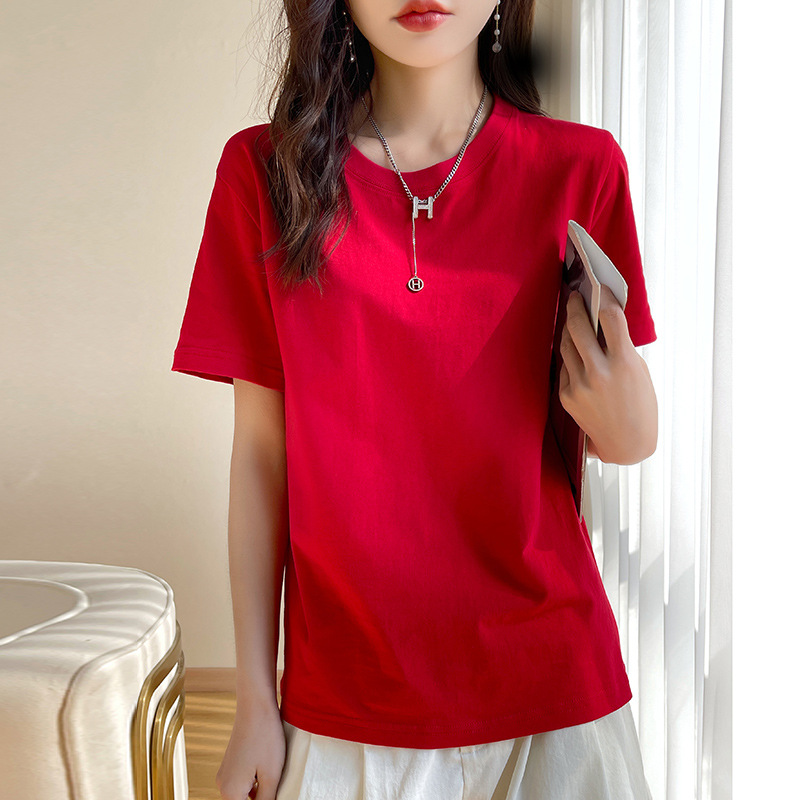 シンプルファッション ベーシック純綿ラウンドネックTシャツ