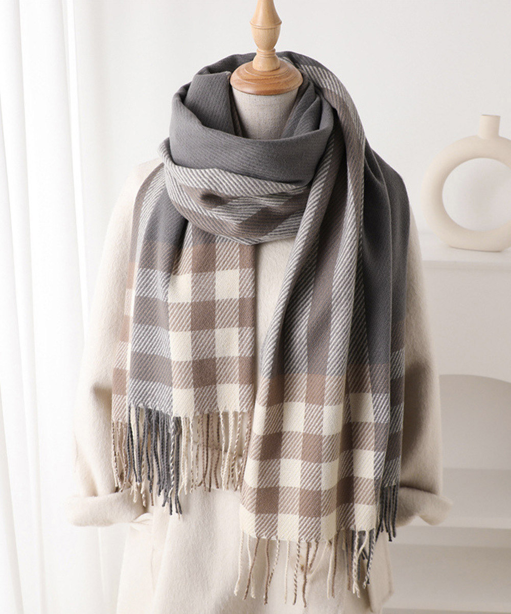 シンプルファッション ストライプ柄大判マフラー レディース秋冬ストール