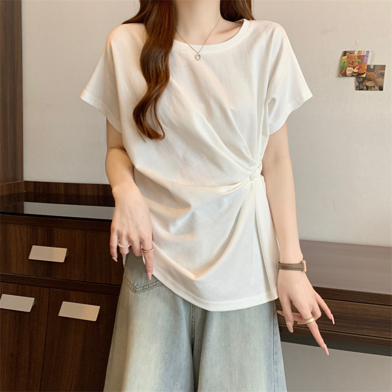 シンプルファッション シンプル不規則デザイン半袖Tシャツ