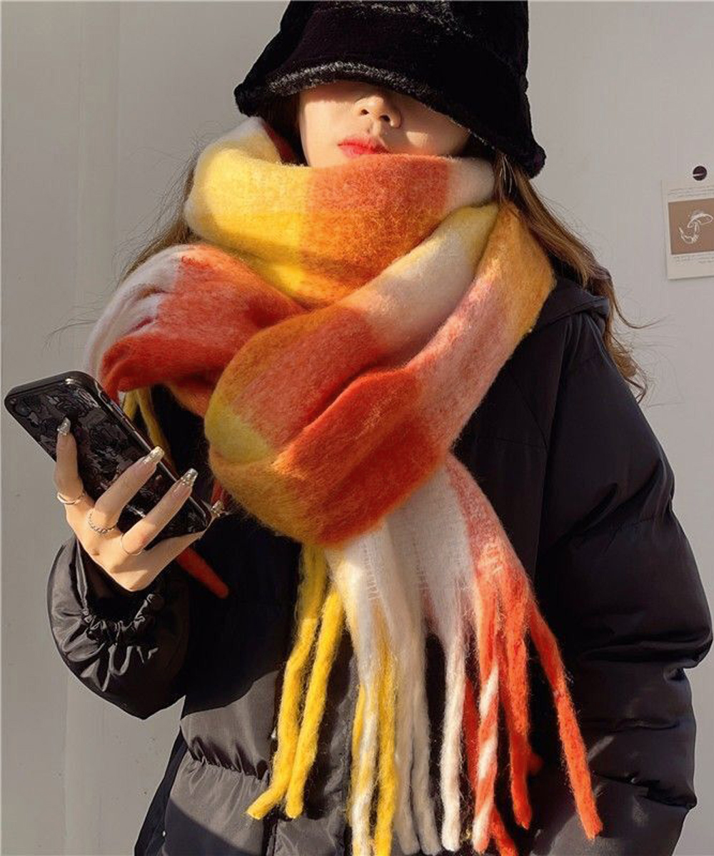 シンプルファッション カシミヤ風チェック柄大判マフラー厚手