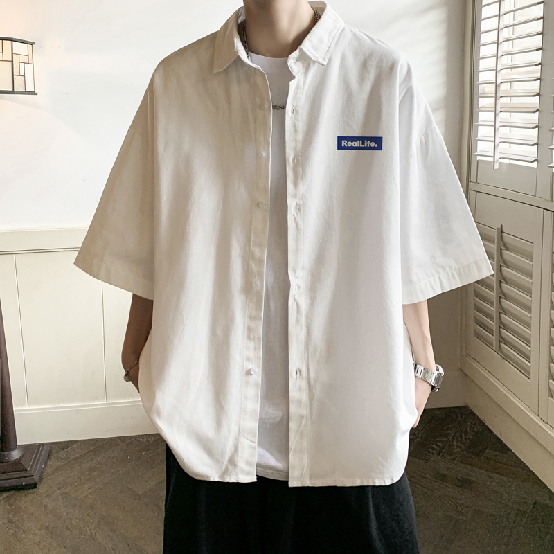 シンプルファッション 涼感素材ゆったり半袖シャツ