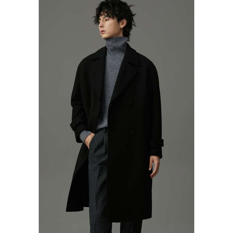クラシック ダブルブレスト ロングコート シンプルファッション