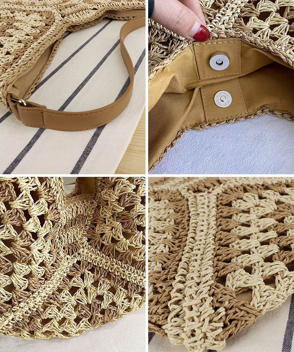 シンプルファッション 軽量編み込みかごバッグ レディース天然素材