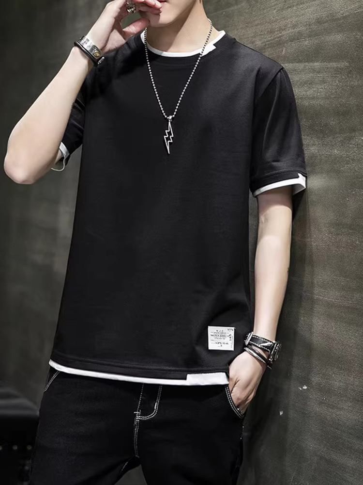 シンプルファッション レイヤード風シンプル半袖Tシャツ