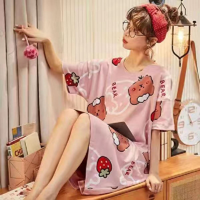 シンプルファッション ゆったりボーダーワンピース型ルームウェア