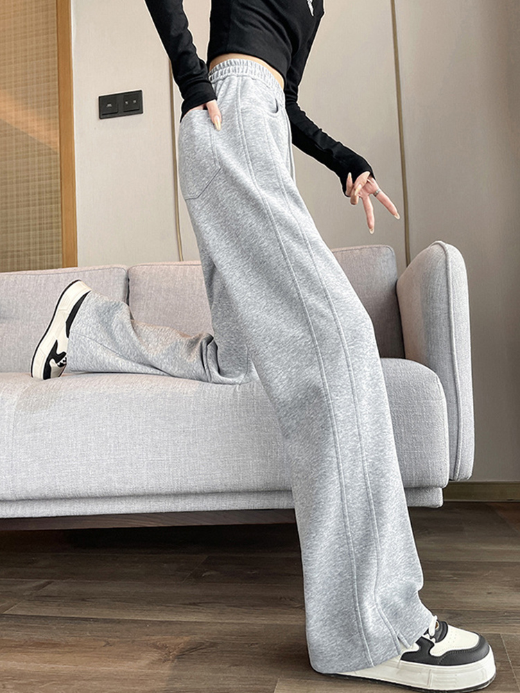 シンプルファッション 高腰ストレートワイドパンツ