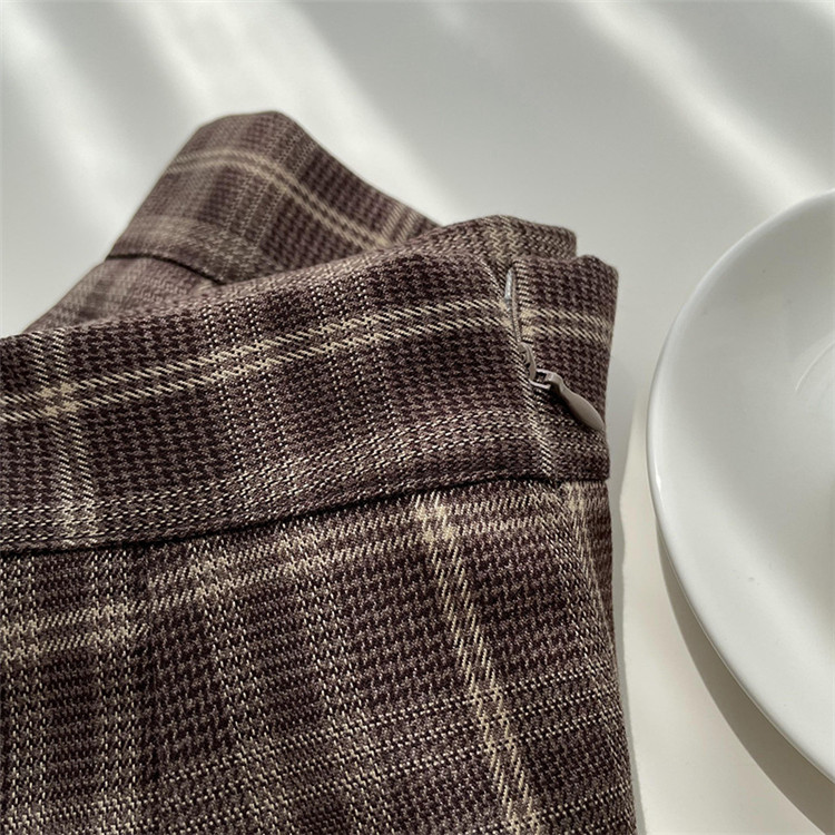 シンプルファッション チェック柄ハイウエストミニスカート秋冬