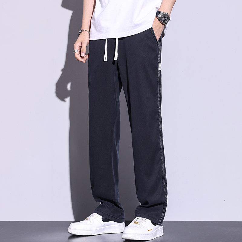 シンプルファッション 天然素材リラックスストレートパンツ